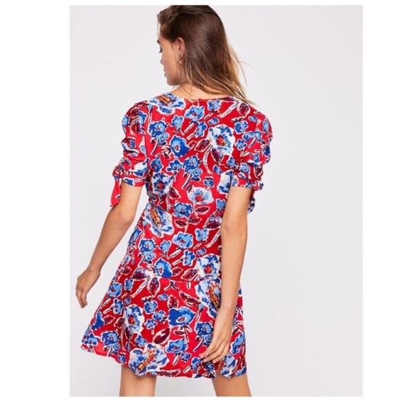 Free People Glow Up Mini Dress Red & Blue Floral Size 6 - Picture 4 of 10
